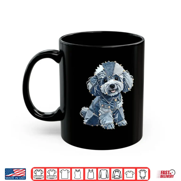 Mug Retro denim patch poodle dog art artistic Men Women Shirt