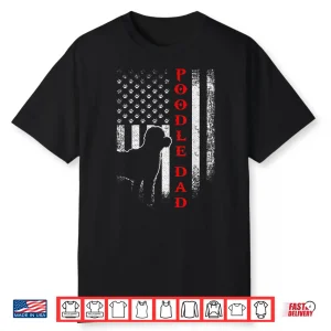 Vintage Usa American Flag Proud Poodle Dad Silhouette Funny Shirt