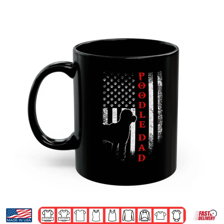 Mug Vintage USA American Flag Proud Poodle Dad Silhouette Funny Shirt