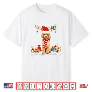 Xmas Lights Reindeer Santa Hat Toy Poodle Dog Christmas Shirt