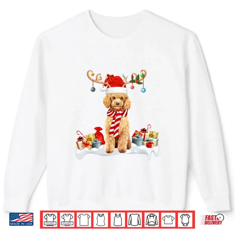 Sweatshirt Xmas Lights Reindeer Santa Hat Toy Poodle Dog Christmas Shirt