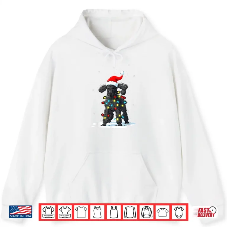 Hoodie Black Poodle Christmas Lights Funny Holiday for Men Women Shirt