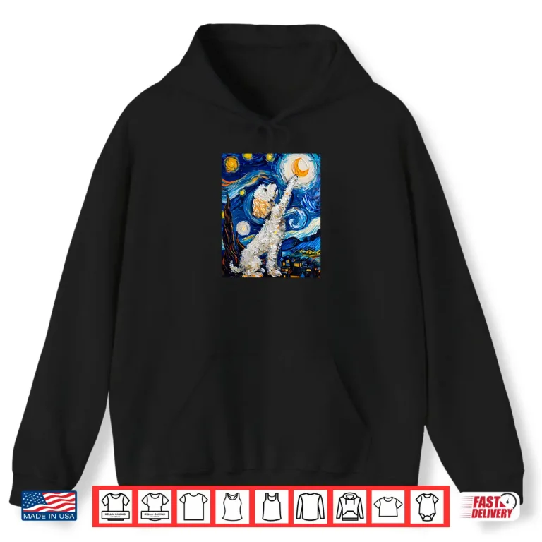 Hoodie Cute Van Gogh Poodle Dog Starry Night Funny Women Men Shirt