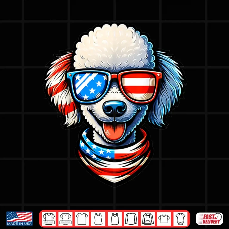 Design Poodle Dog Wearing USA Flag Sunglasses Patriotic 4th of July Shirt