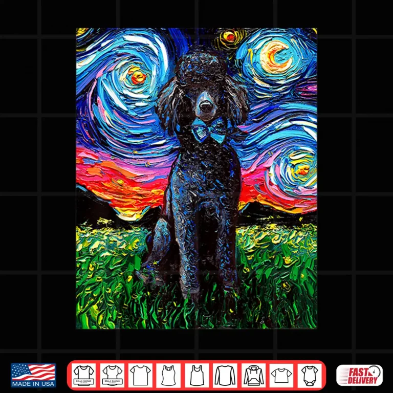 Design Black Standard Poodle Starry Night Dog Art by Aja Shirt