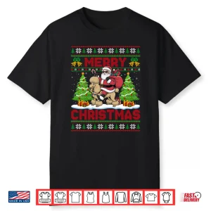 Funny Santa Riding Poodle Ugly Christmas Sweaters Dog Xmas Shirt