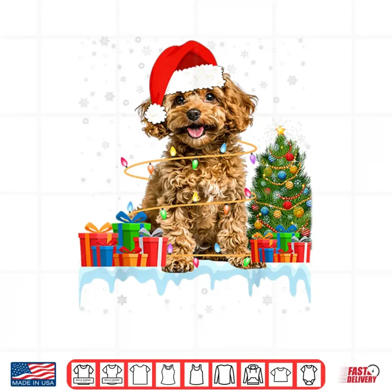 Design Funny Santa Poodle Dog Christmas Lights Xmas Pajamas Shirt