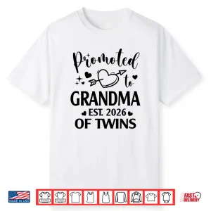Promoted To Grandma Of Twins Est 2026 Gender Reveal Heart Shirt