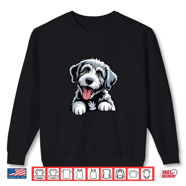 Sweatshirt Cute Black White Artistic Drawing Cartoon Cross Sheepadoodle Shirt