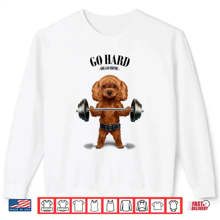 Sweatshirt Tan Poodle Dog Weightlifting in Fitness Gym Shirt