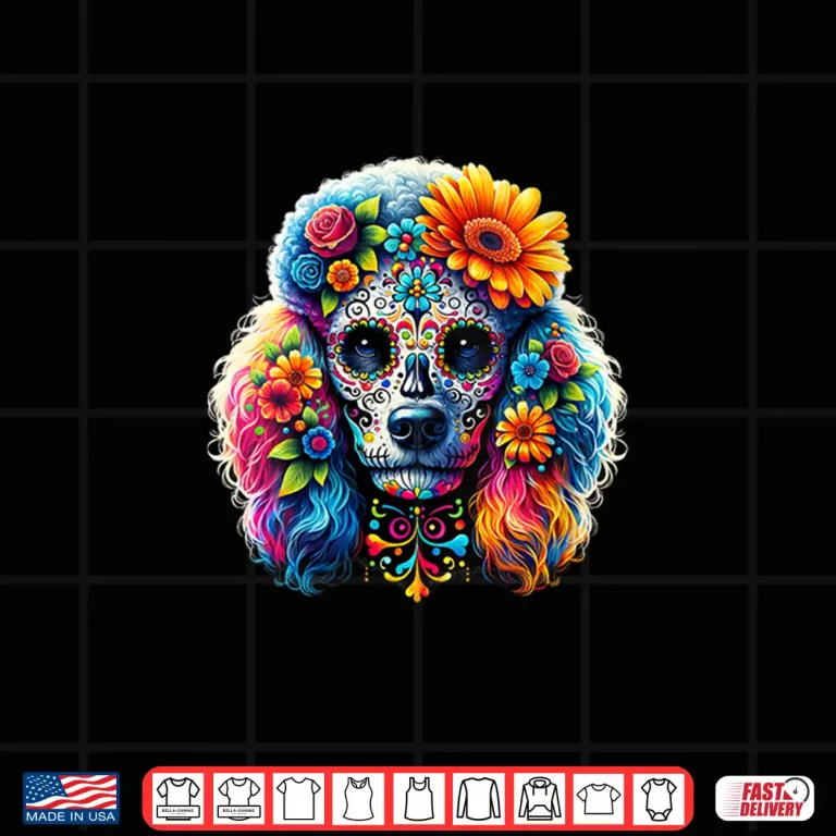 Design Womens Cinco De Mayo Poodle Dog Sugar Skull Flower Shirt