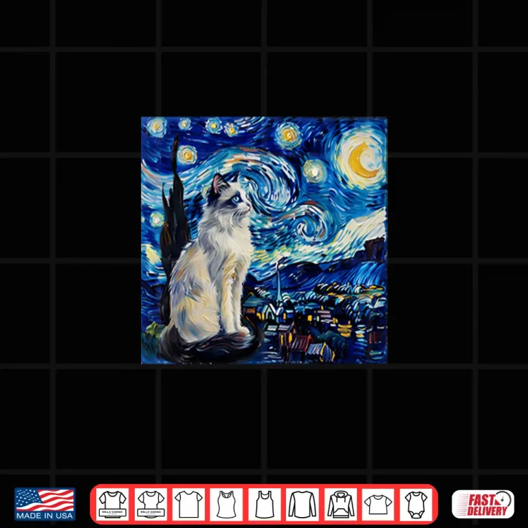Design Cute Van Gogh Ragdoll Cat Starry Night Funny Women Men Shirt