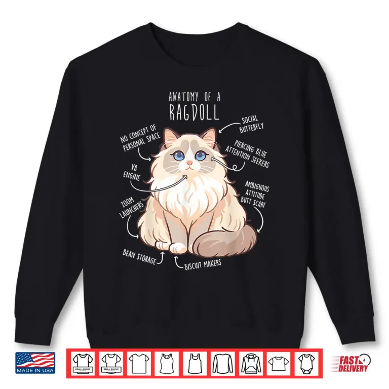 Sweatshirt Ragdoll Cat Anatomy Funny Cute Pet Mom Dad Cream Bicolor Shirt