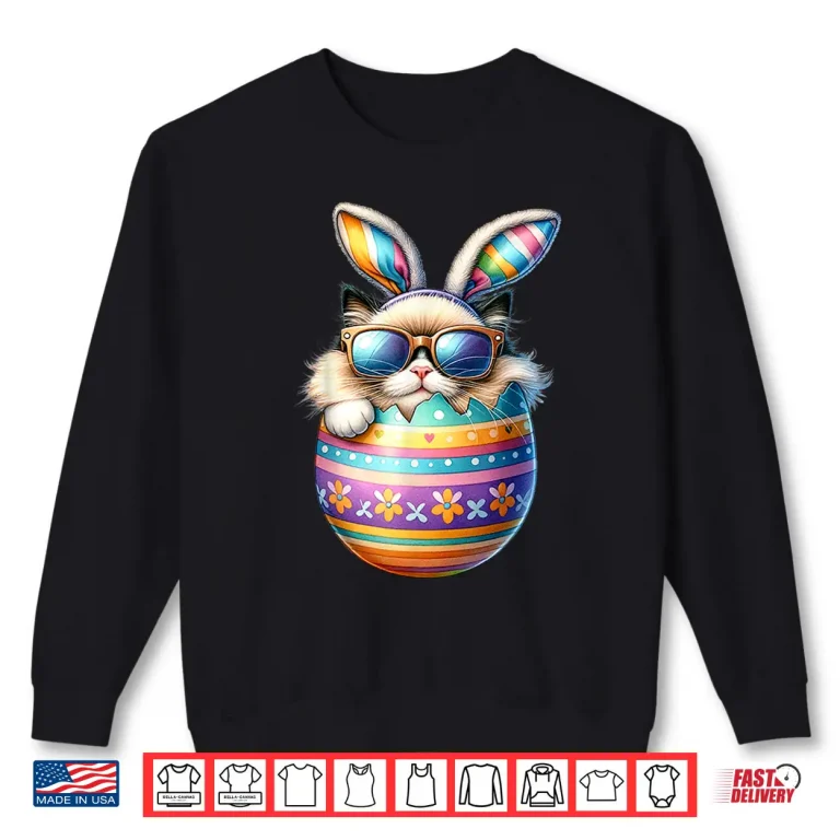 Sweatshirt Ragdoll Cat Lover Easter Egg Happy Easter Bunny Ears Shirt