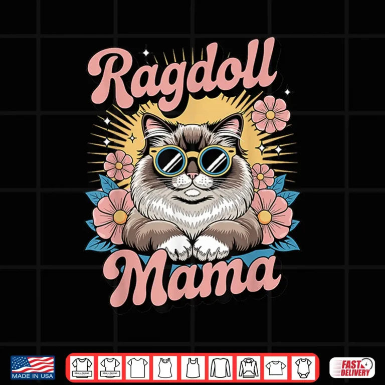Design Ragdoll Cat Mama Floral Vintage 60s 70s Sunglasses Shirt