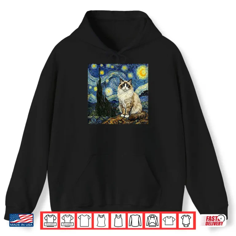 Hoodie Van Gogh Art Starry Night Funny Ragdoll Cat Artistic Shirt