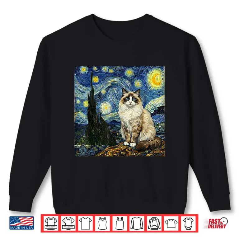 Sweatshirt Van Gogh Art Starry Night Funny Ragdoll Cat Artistic Shirt