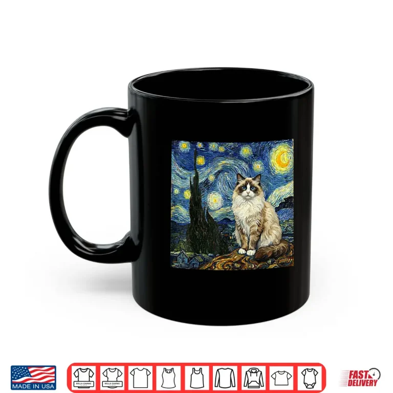 Mug Van Gogh Art Starry Night Funny Ragdoll Cat Artistic Shirt