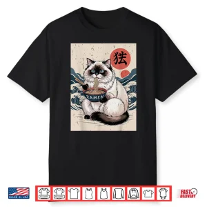 Anime Ragdoll Fat Cat Eating Ramen Noodle Toddler Mom Kawaii Shirt