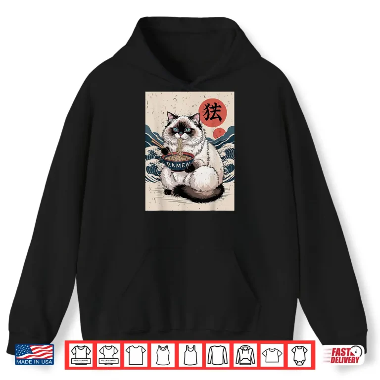 Hoodie Anime Ragdoll Fat Cat Eating Ramen Noodle Toddler Mom Kawaii Shirt
