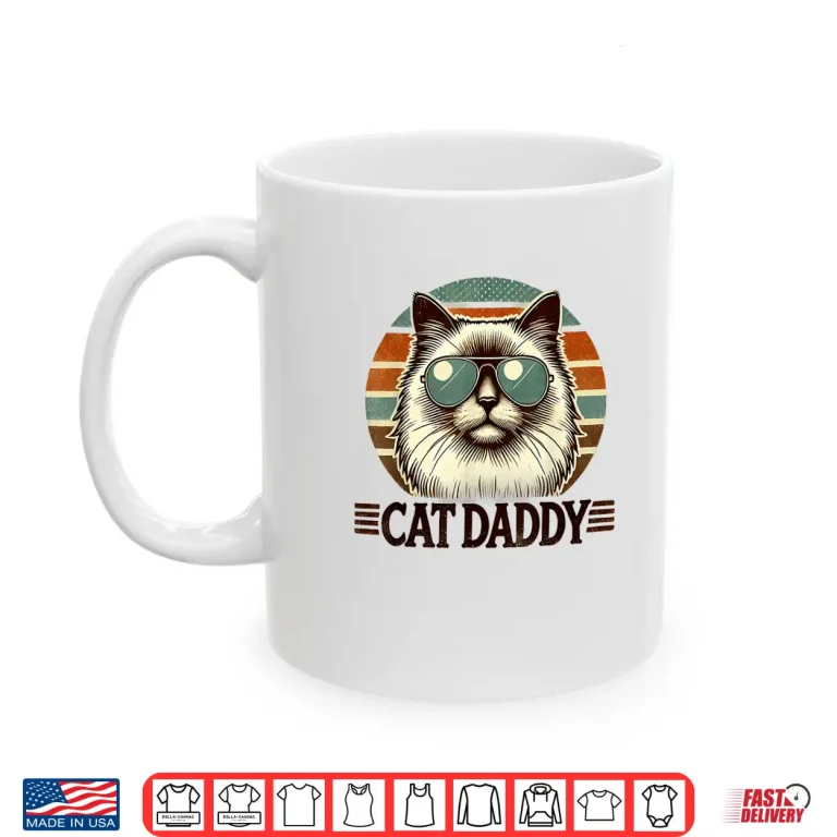 Mug Cat Daddy Cool Ragdoll Cat Fathers Day Retro Cat Dad Shirt
