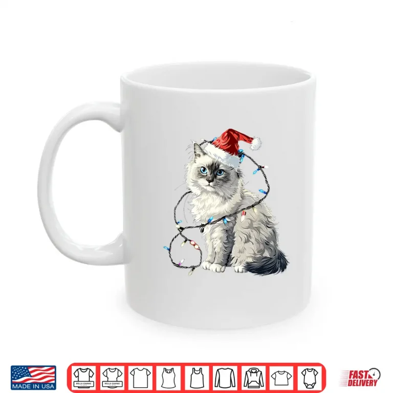 Mug Cute Ragdoll Cat Santa Hat Christmas Lights Feline Shirt