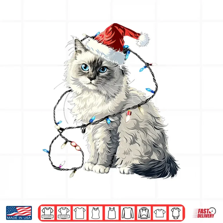 Design Cute Ragdoll Cat Santa Hat Christmas Lights Feline Shirt