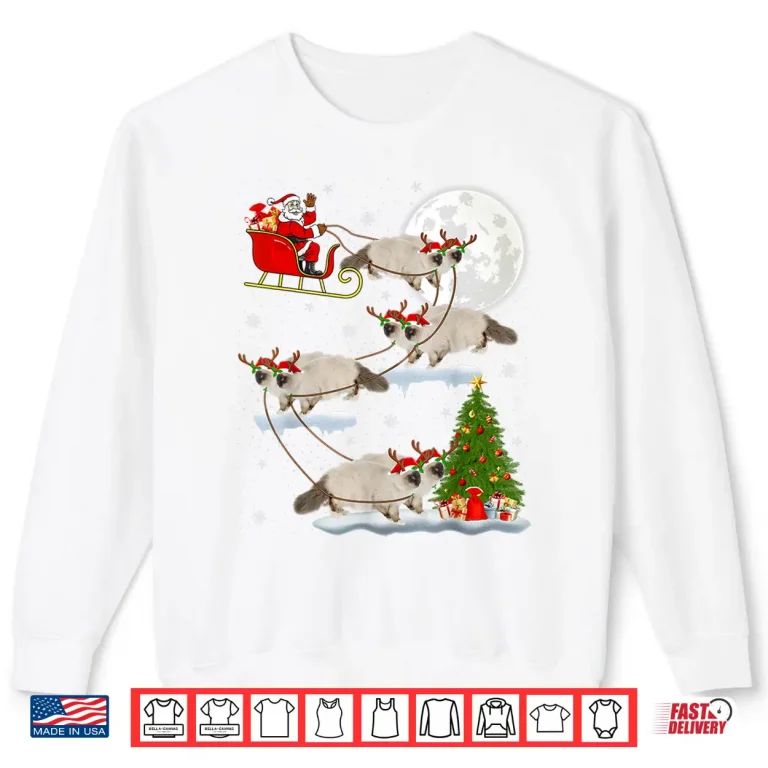 Sweatshirt Funny Xmas Lighting Tree Santa Riding Ragdoll Cat Christmas Shirt