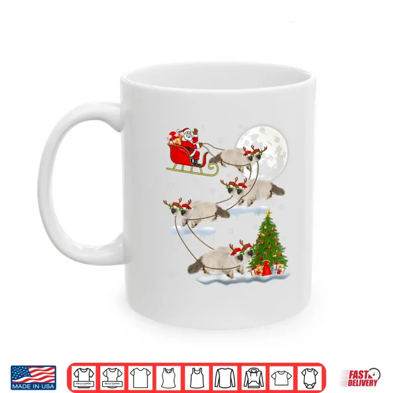 Mug Funny Xmas Lighting Tree Santa Riding Ragdoll Cat Christmas Shirt