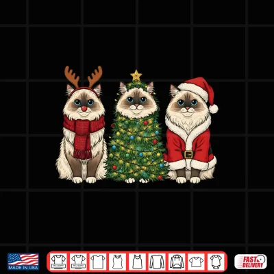 Design Retro Christmas Ragdoll Cat Santa Reindeer Shirt