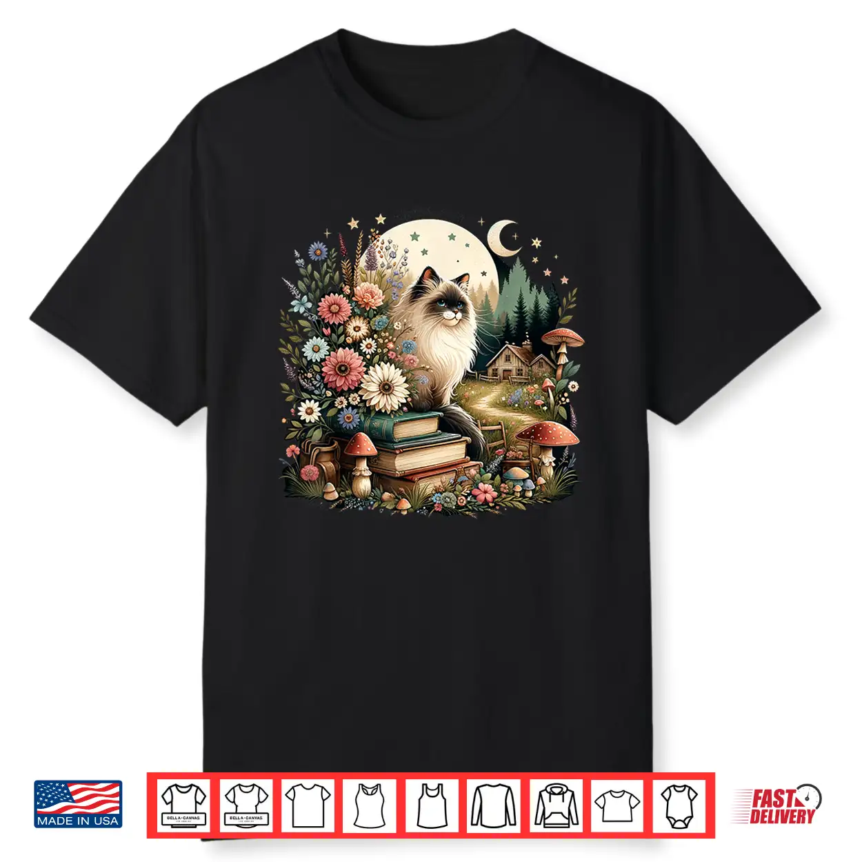 Cute Mushroom Cottagecore Aesthetic Ragdoll Cat Shirt