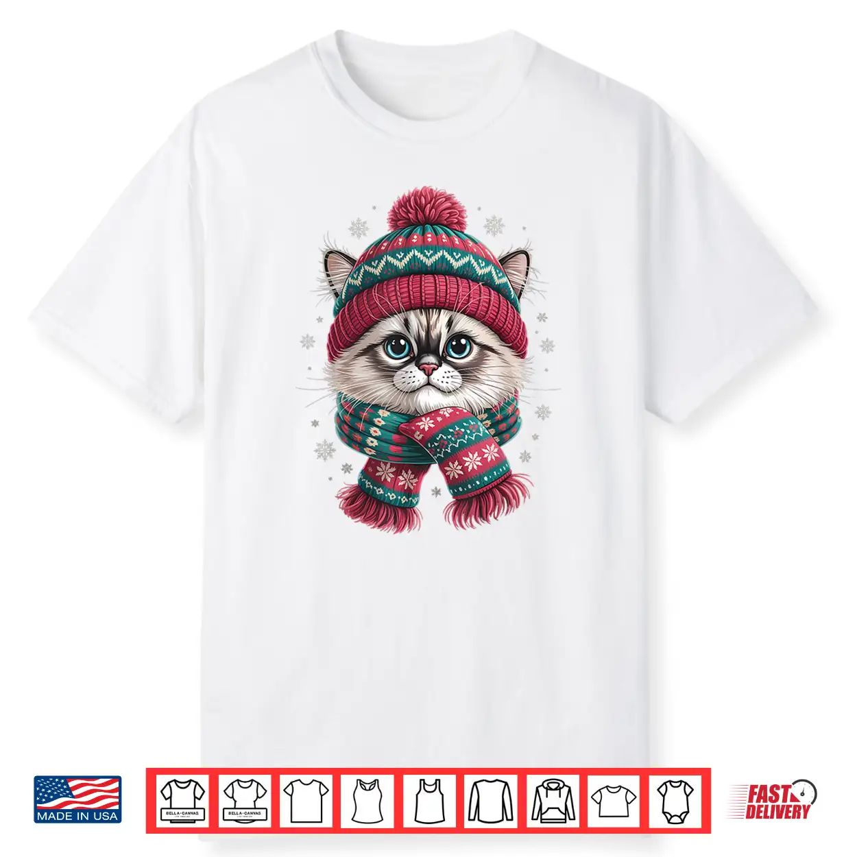 Funny Ragdoll Cat Santa Hat Christmas Lights Shirt