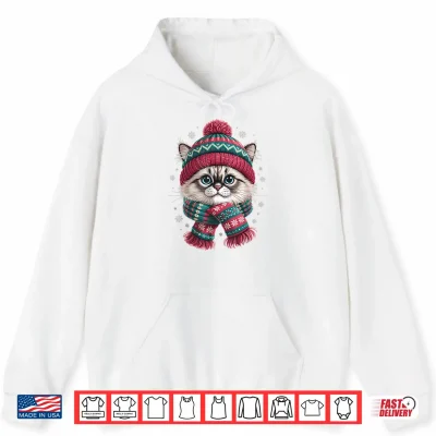 Hoodie Funny Ragdoll Cat Santa Hat Christmas Lights Shirt