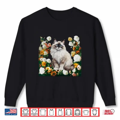Sweatshirt Cute Ragdoll Cat With Golden Hour Cottage Flowers Botanical Shirt