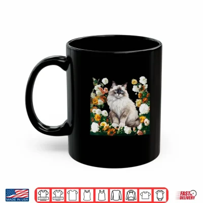 Mug Cute Ragdoll Cat With Golden Hour Cottage Flowers Botanical Shirt