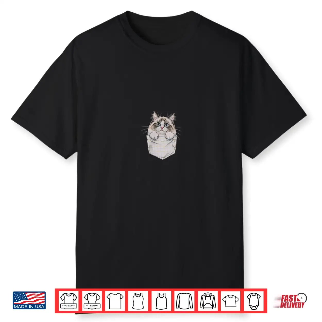 Pocket Peeking Cute Ragdoll Cat Drawing Art Design Shirt