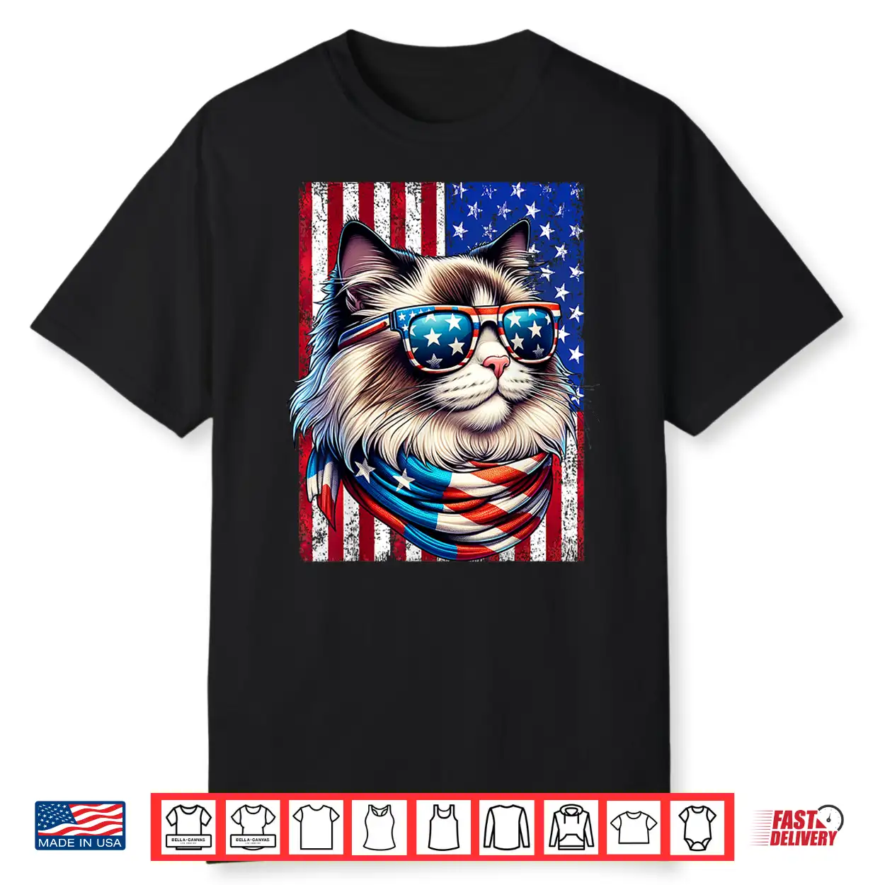 Ragdoll Cat American Flag Usa Patriotic 4Th Of July Cat Shirt
