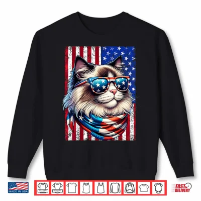 Sweatshirt Ragdoll Cat American Flag USA Patriotic 4th of July Cat Shirt