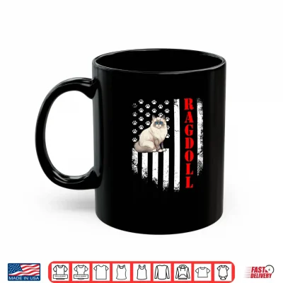 Mug Ragdoll Cat American Flag Paw Print Patriotic Graphic Tee Shirt