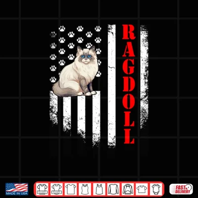 Design Ragdoll Cat American Flag Paw Print Patriotic Graphic Tee Shirt