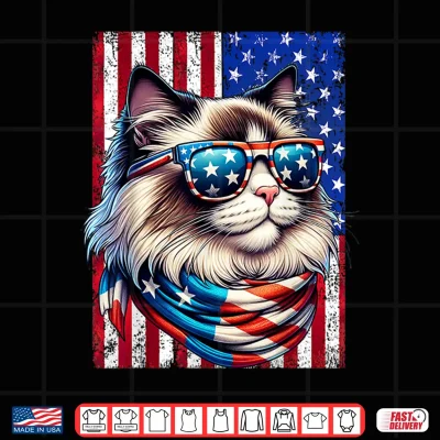 Design Ragdoll Cat American Flag USA Patriotic 4th of July Cat Shirt