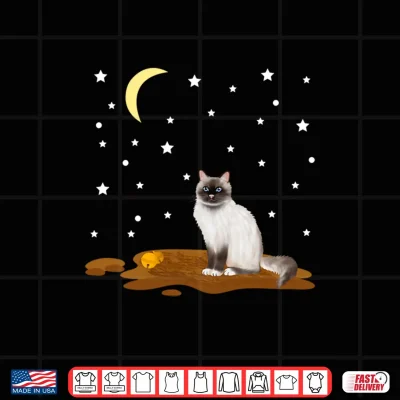 Design Ragdoll Cat with Moon and Stars Cute Nighttime Design Shirt