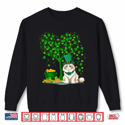Sweatshirt Shamrock Tree Leprechaun Hat Ragdoll Cat St Patricks Day Shirt