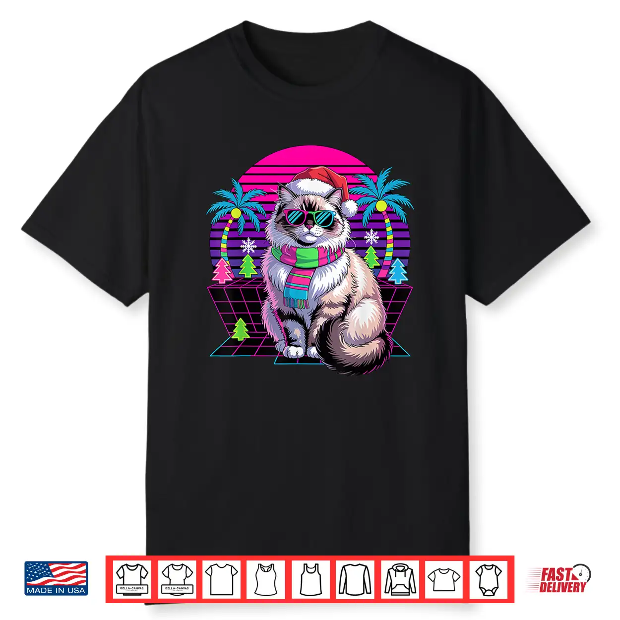 Christmas Synthwave Ragdoll Cat Sunglasses Ragdolls Shirt