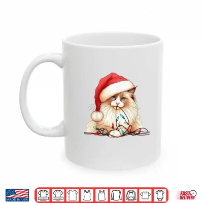 Mug Cute Ragdoll Cat Chew Christmas Light Cord Xmas Holiday Fun Shirt
