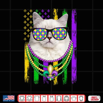 Design Cute Ragdoll Cat Lover American Flag Mardi Gras Shirt