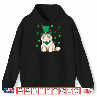 Hoodie Irish Shamrock Leprechaun Hat Ragdoll Cat St Patricks Day Men Women Kids Shirt