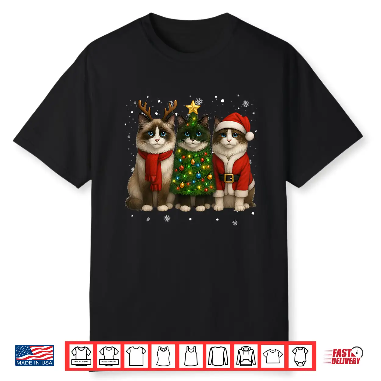 Retro Christmas Ragdoll Santa Reindeer Cat Lover Shirt