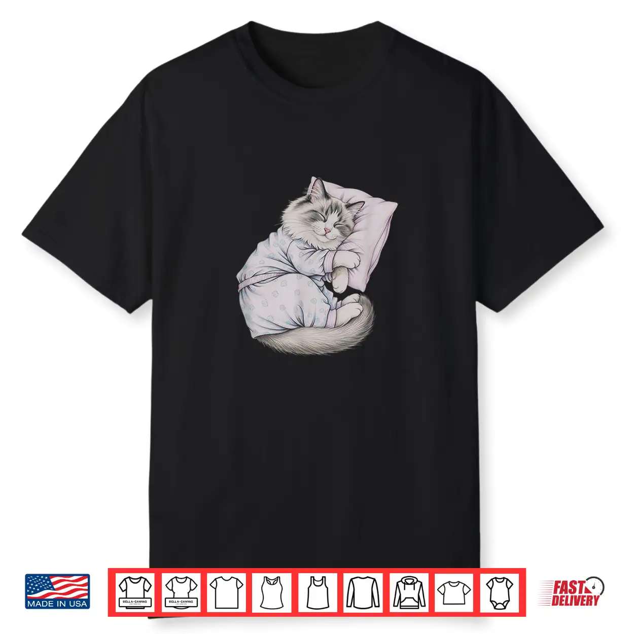 Sleeping Pajama Ragdoll Cat Drawing Art Design Shirt