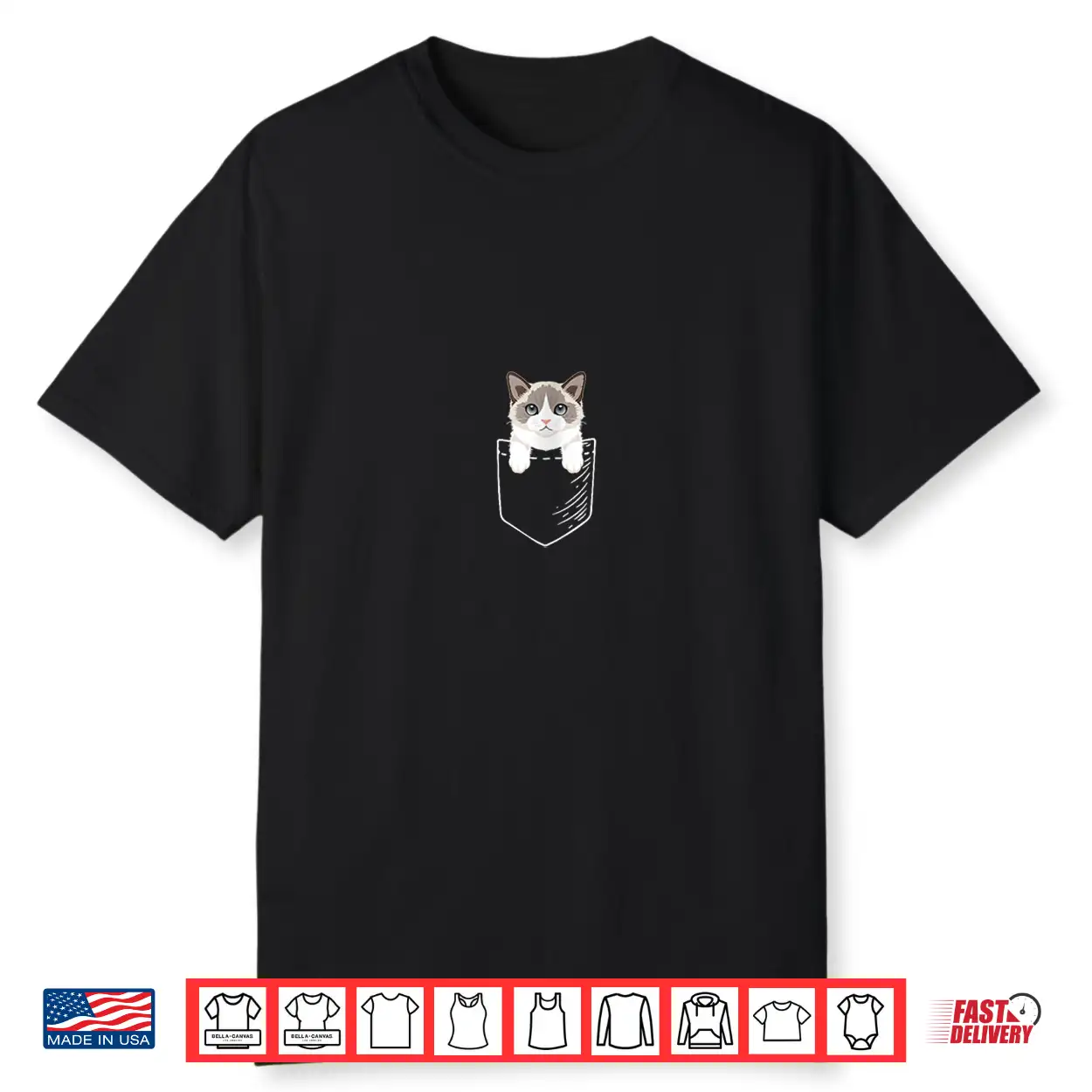 Womens Womens Girls Kids Cute Pocket Ragdoll Cat Lover Shirt